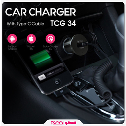 شارژر فندکی تسکو مدل TCG 34 به همراه کابل Type-C