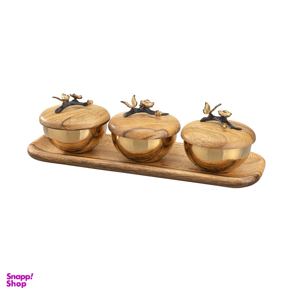 قندان گلدکیش مدل باتر فلای کد GK829807 مجموعه سه عددی به همراه سینی