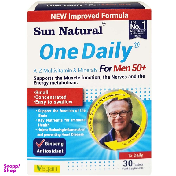 مولتی ویتامین و مینرال وان دیلی آقایان سان نچرال مناسب بالای 50 سال بسته 30 عددی