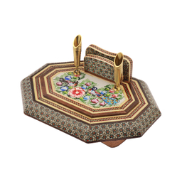 جاقلمی خاتم کاری طرح گل و مرغ کد 01