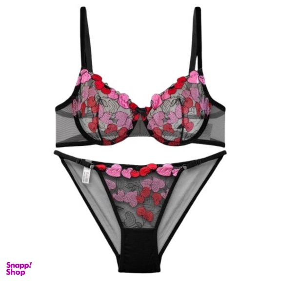 ست شورت و سوتین زنانه نوشه پوش کد 88807 رنگ مشکی قرمز