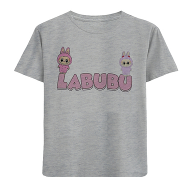 تیشرت آستین کوتاه دخترانه مدل N161 LABUBU رنگ طوسی