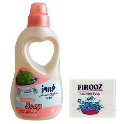 صابون مایع لباسشویی فیروز مدل گل های بهاری وزن 1000 گرم و صابون لباسشویی فیروز مدل نارگیل وزن 360 گرم