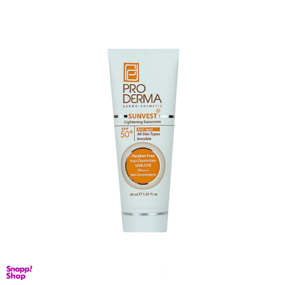 ضد آفتاب ضد لک و روشن کننده پرودرما مدل Sunvest SPF50 بی رنگ حجم 40 میلی لیتر
