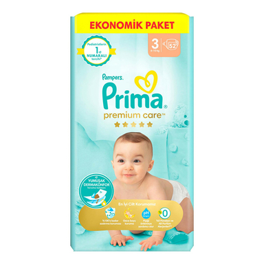 پوشک بچه پریما مدل New Premium Care سایز 3 بسته 52 عددی