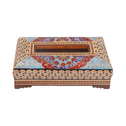 جعبه دستمال کاغذی خاتم کاری مدل تخمه دار چوبی نقاشی کد 21 اسلیمی
