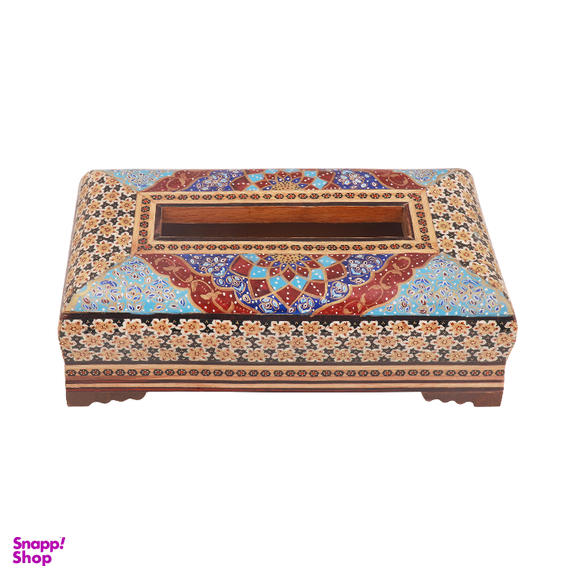 جعبه دستمال کاغذی خاتم کاری مدل تخمه دار چوبی نقاشی کد 21 اسلیمی