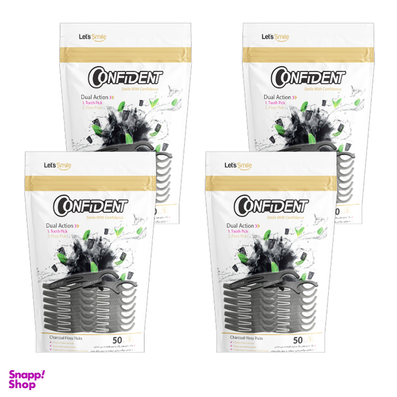 نخ دندان کانفیدنت مدل ذغالی کمانی مجموعه 4 بسته 50 عددی