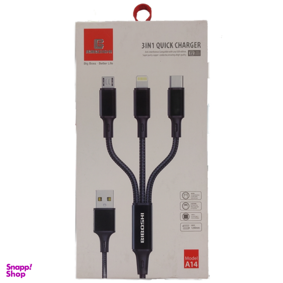 کابل فست شارژ 3in1 بیبوشی مدل A14 طول 120 سانتی‌ متر