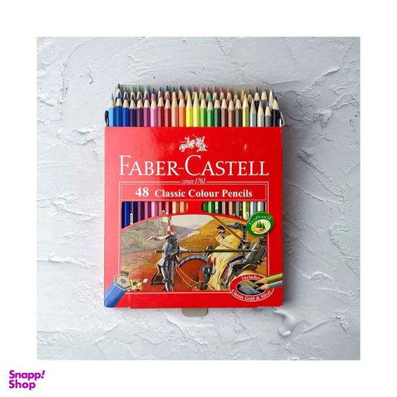مداد رنگی 48 رنگ فابرکاستل مدل Classic به همراه پاک کن رنگ قرمز