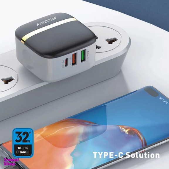 شارژر دیواری 32 وات کینگ استار مدل KW196 PD به همراه کابل USB-C