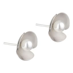 گوشواره نقره زنانه مدل گل یاس و مروارید کد E03