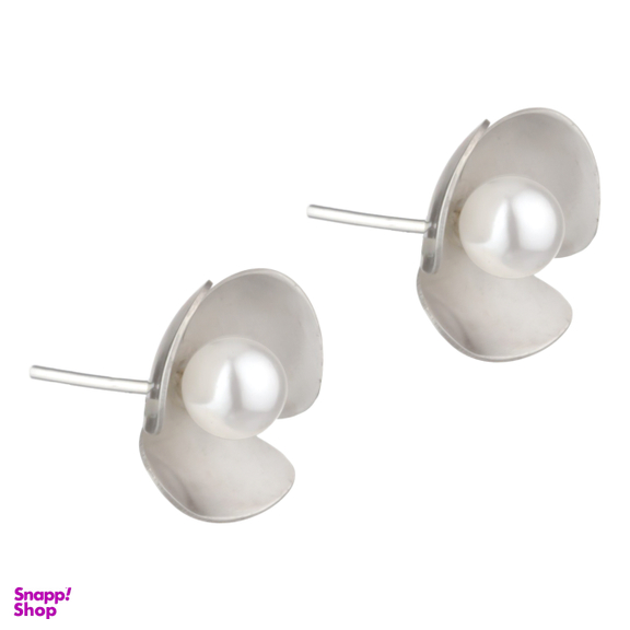 گوشواره نقره زنانه مدل گل یاس و مروارید کد E03