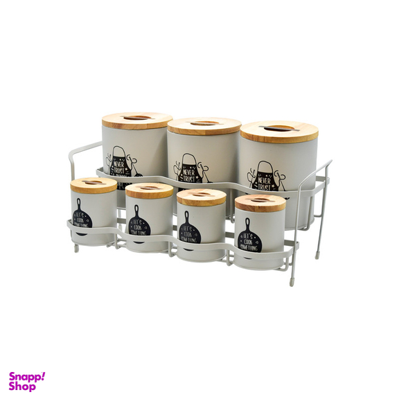 ست جای ادویه 8 پارچه بی.وی.کی مدل درب چوب S کد 863216