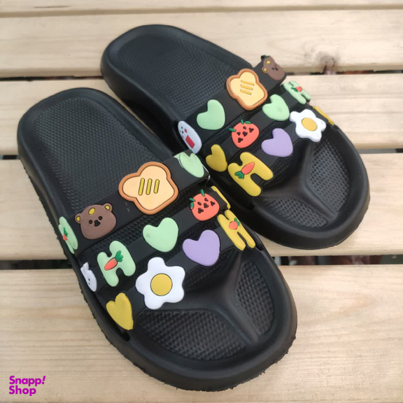 دمپایی دخترانه زیتون مدل کیوتی رنگ مشکی