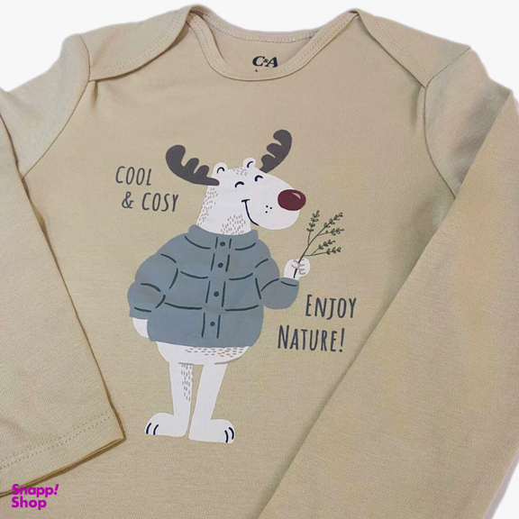 بلوز بادی نوزادی دکمه دار سی اند ای مدل گوزن