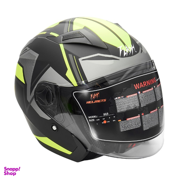 کلاه کاسکت بدون فک فلش مدل 868 matt black-neon yellow