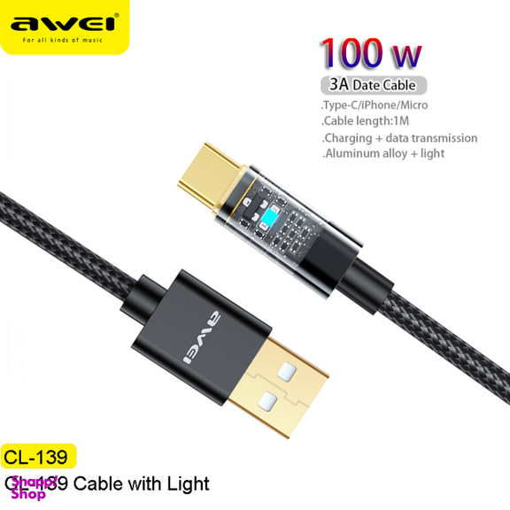 کابل تبدیل USB به Type-C اوی مدل Awei CL139T طول 1 متر