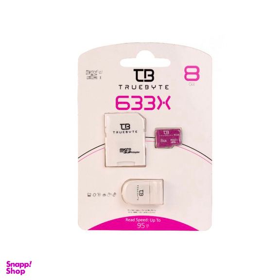 کارت حافظه microSD HC تروبایت مدل 633X کلاس 10 استاندارد UHS-I U1 ظرفیت 8 گیگابایت به همراه کارت‌خوان