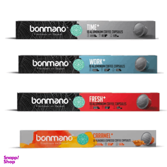 ترکیب کپسول قهوه +TIME و +WORK و +FRESH و کارامل بن مانو مجموعه ۴ عددی