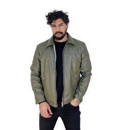 کاپشن چرم مردانه مدل کلاسیک رنگ سبز