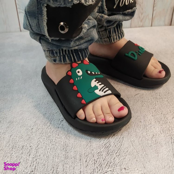 دمپایی بچگانه زیتون مدل داینو تا به تا کد 131410 رنگ مشکی