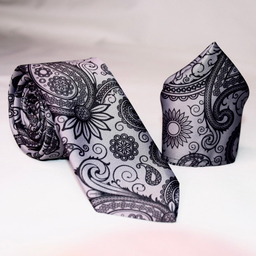 ست کراوات و دستمال جیب مردانه آیکت مدل بته جقه محو کد z2