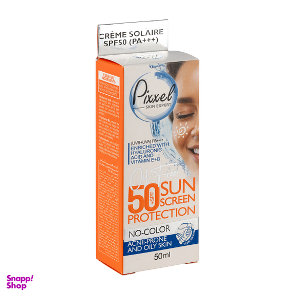 کرم ضد آفتاب بی رنگ پیکسل مدل Spf50 مناسب پوست های چرب و مختلط حجم 50 میلی لیتر