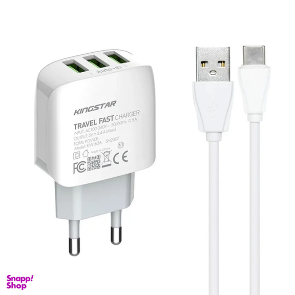 شارژر دیواری کینگ استار مدل KW163C توان 17 وات به همراه کابل USB-C