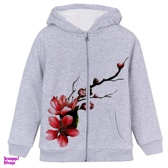 سویشرت دخترانه مدل شکوفه و شاخه کد F46 رنگ طوسی