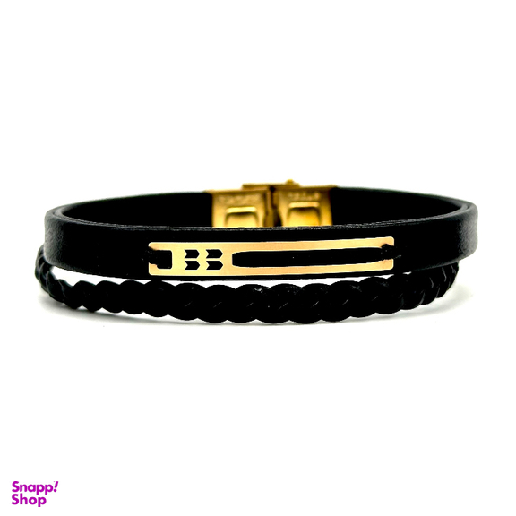 دستبند چرم و پلاک طلا 18 عیار مردانه کد ch63