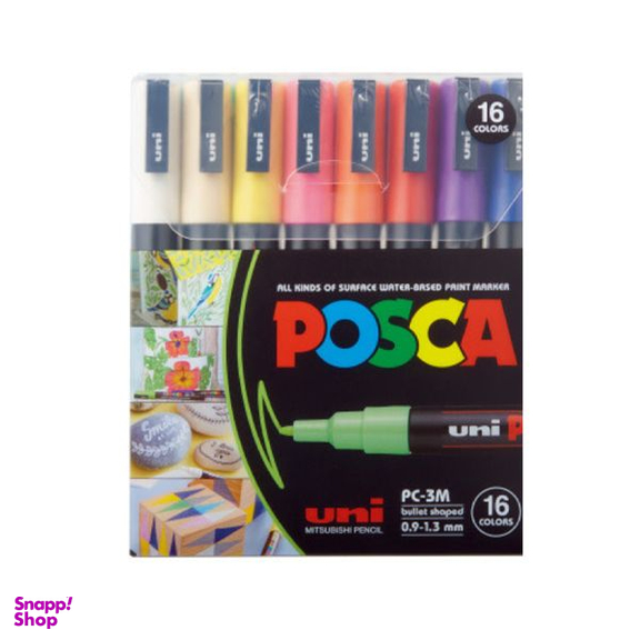 ماژیک رنگ آمیزی یونی بال مدل POSCA 3M مجموعه 16 عددی