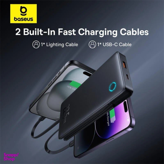 پاوربانک بیسوس مدل Airpow Lite 22.5W Dual Cable ظرفیت 10000 میلی‌ آمپر ساعت