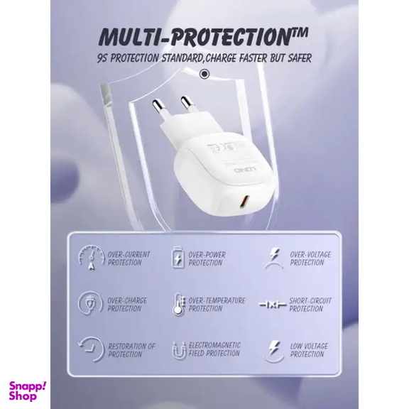 آداپتور شارژر 27 وات الدینیو مدل A1206C به همراه کابل تبدیل USB-C