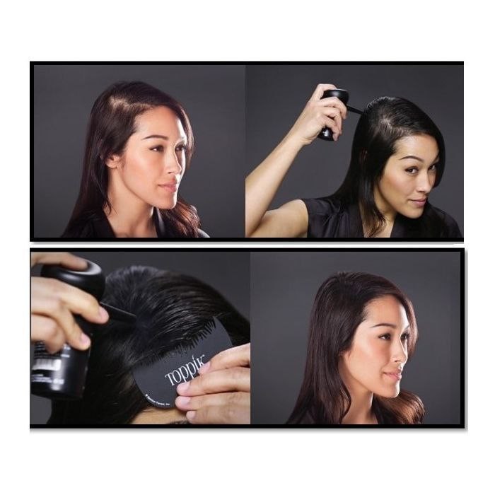 پودر پشت کننده مو تاپیک مدل FIBER وزن 10 گرم رنگ قرمز شرابی به همراه شانه و سری پودر پاش