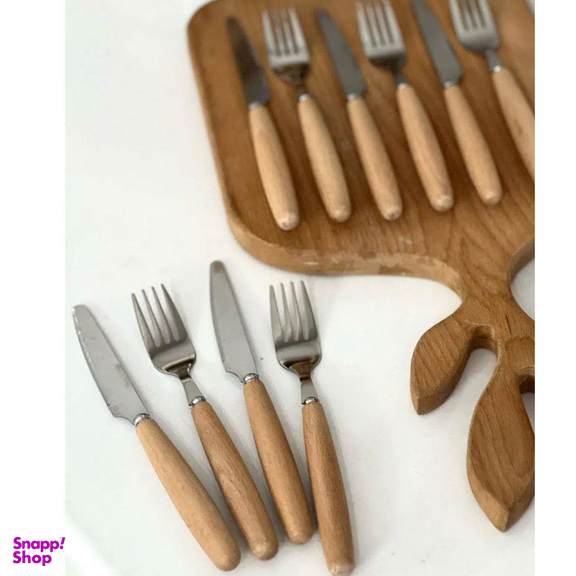 ست کارد و چنگال میوه خوری 12 پارچه مدل دسته چوبی