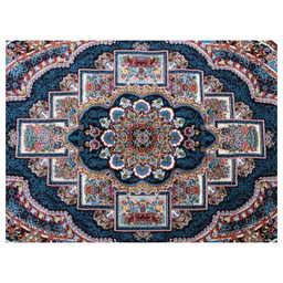 فرش ماشینی مدل بیضی طرح ناردون زمینه سرمه ای