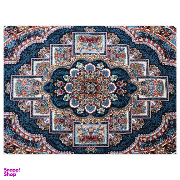 فرش ماشینی مدل بیضی طرح ناردون زمینه سرمه ای