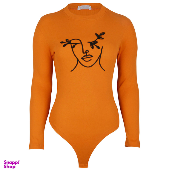 بادی آستین بلند زنانه دکسونری مدل 256004606 طرح رخ رنگ نارنجی