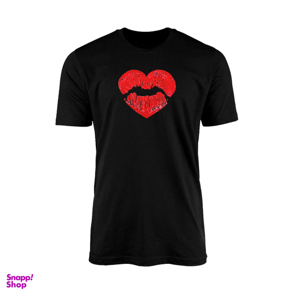 تیشرت آستین کوتاه زنانه مدل TZ4 طرح قلب قرمز رنگ مشکی