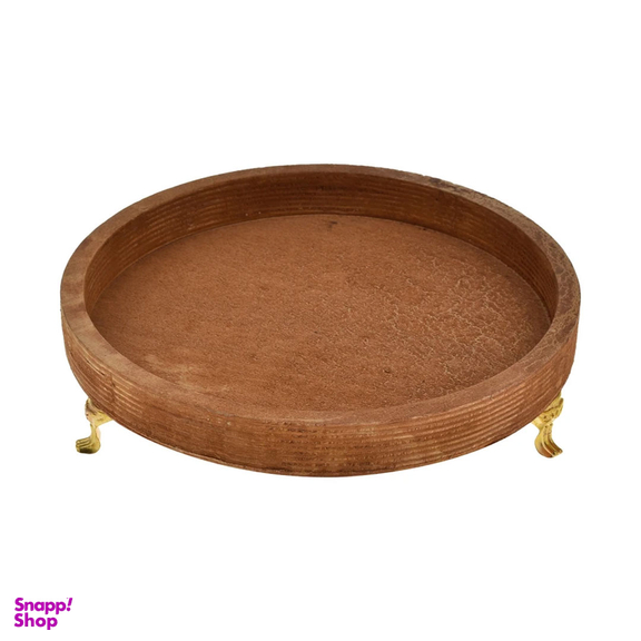 سینی چوبی مدل پایه دار طرح گرد مجموعه 5 عددی