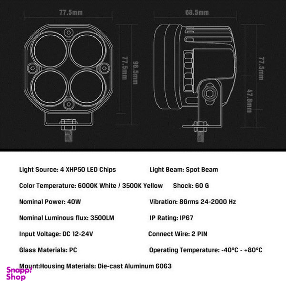 پرژکتور افرودی 40 وات خودرو مدل 4in1 بسته 2 عددی