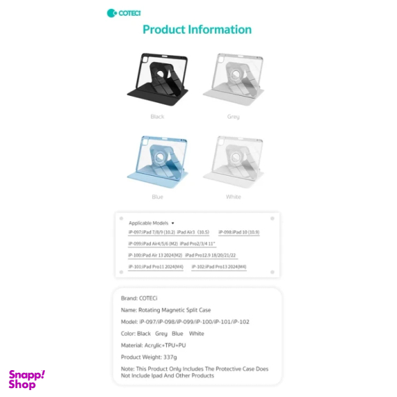 کیف کلاسوری تبلت کوتسی مدل IP-102 مناسب اپل 13 اینچ iPad Pro 13 M4 2024