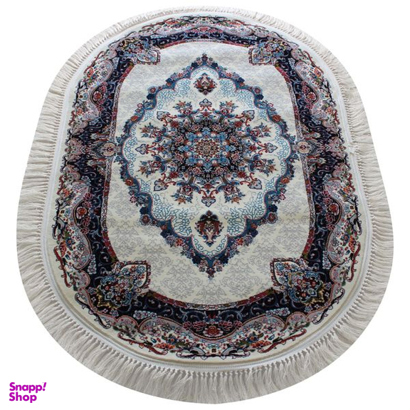 فرش ماشینی مدل بیضی طرح نیلا زمینه کرم