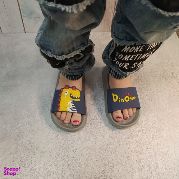 دمپایی بچگانه زیتون مدل داینو تا به تا کد 131414 رنگ طوسی