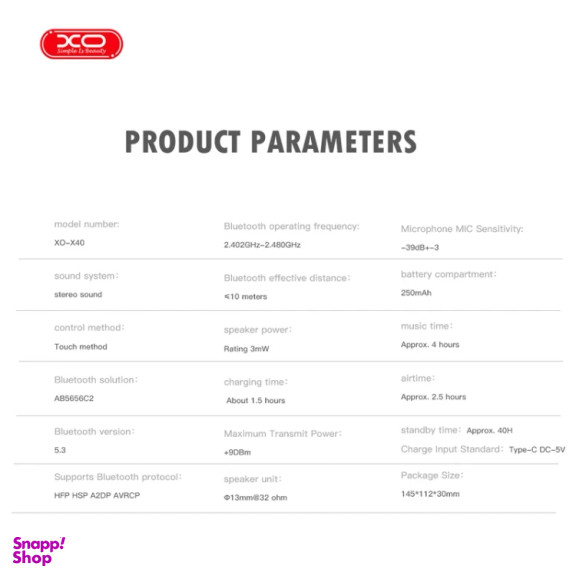 ایرفون بلوتوثی ایکس او مدل X40 TWS