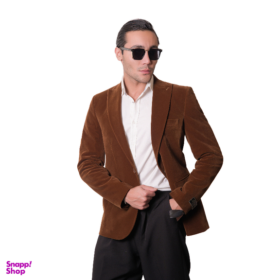 کت تک مردانه مدل مخمل رنگ عسلی