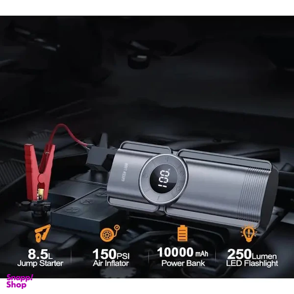 پاوربانک و جامپ استارتر و پمپ باد قابل حمل گرین لاین مدل Portable Jump Starter ظرفیت 10000 میلی‌ آمپر ساعت