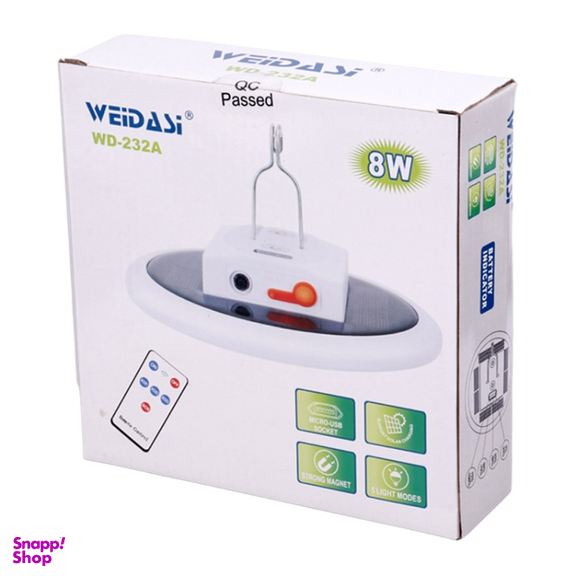 چراغ ویداسی شارژی و خورشیدی مدل کنترل دار کد 232