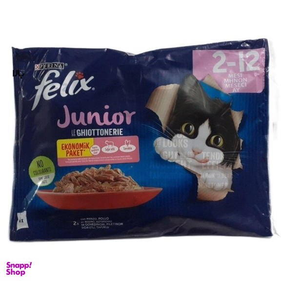 پوچ بچه گربه فلیکس طعم مرغ و بیف وزن 340 گرم بسته 4 عددی